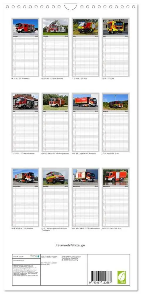 Bild: 9783457112687 | Familienplaner 2025 - Feuerwehrfahrzeuge mit 5 Spalten...