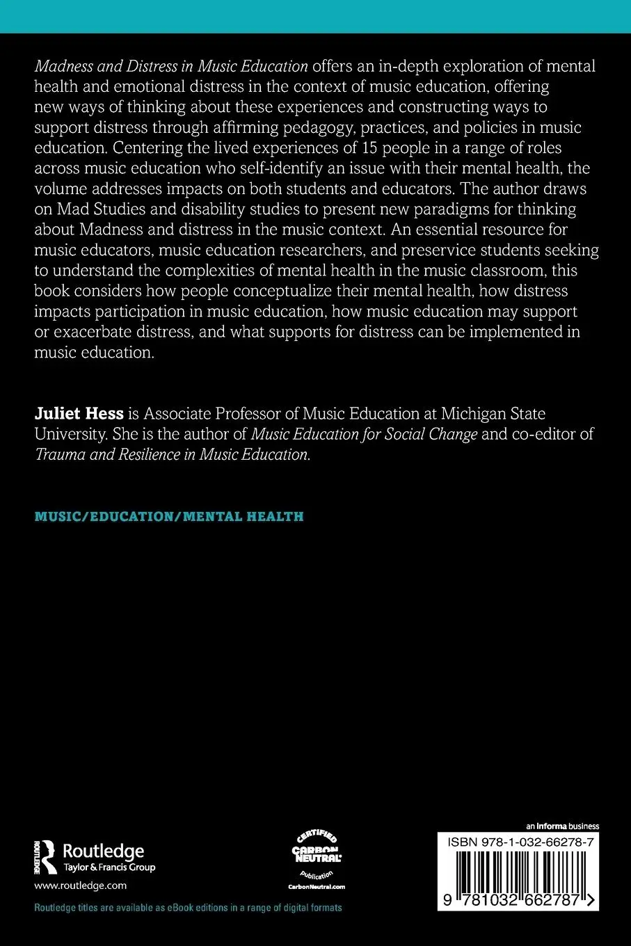 Rückseite: 9781032662787 | Madness and Distress in Music Education | Juliet Hess | Taschenbuch