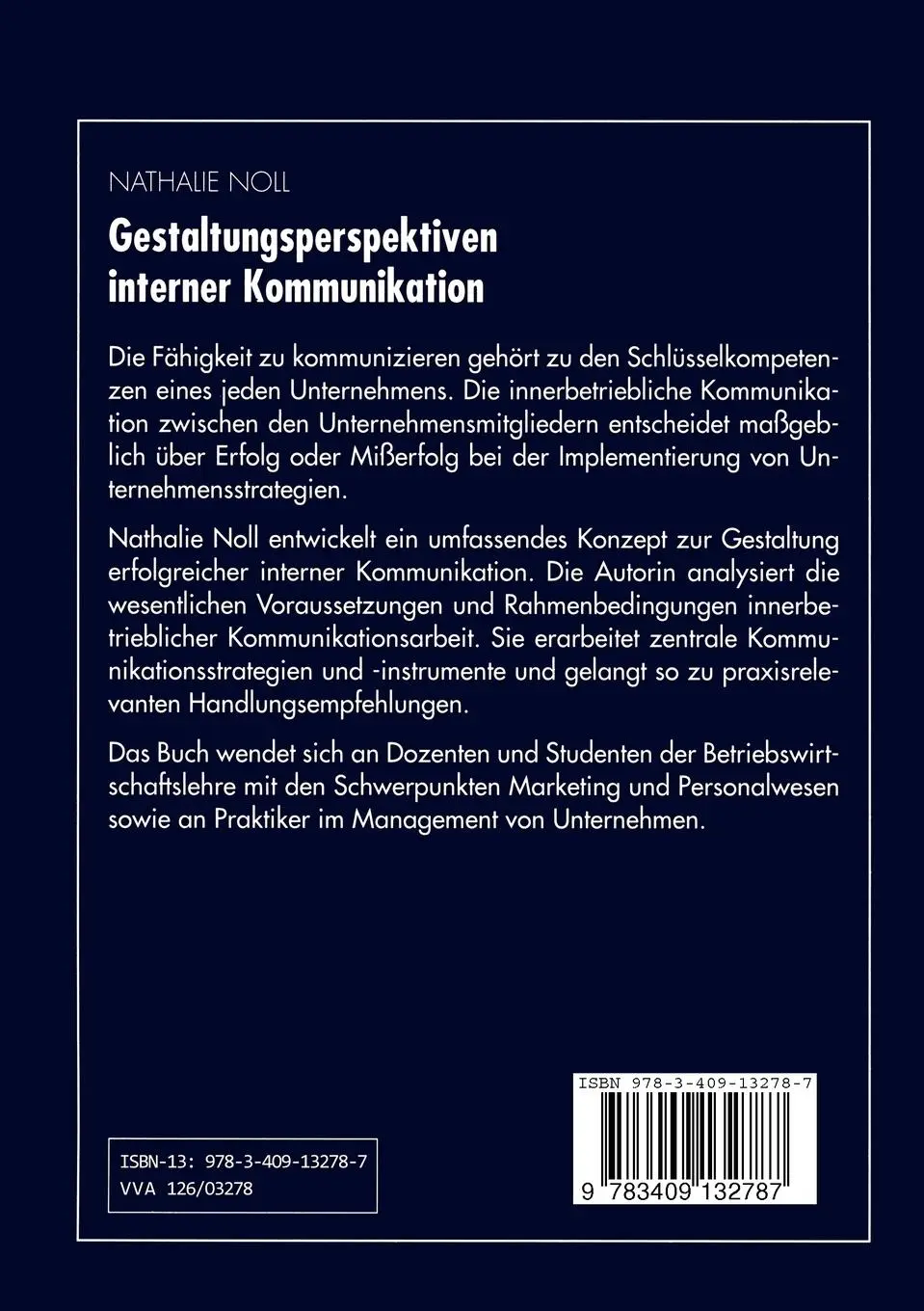 Rückseite: 9783409132787 | Gestaltungsperspektiven interner Kommunikation | Nathalie Noll | Buch