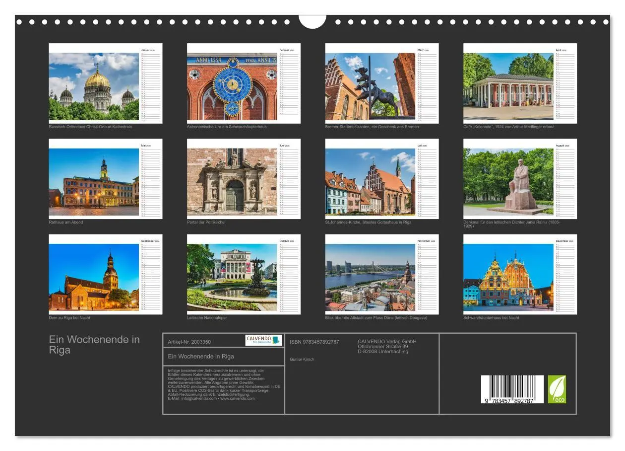 Bild: 9783457892787 | Ein Wochenende in Riga (Wandkalender 2026 DIN A3 quer), CALVENDO...