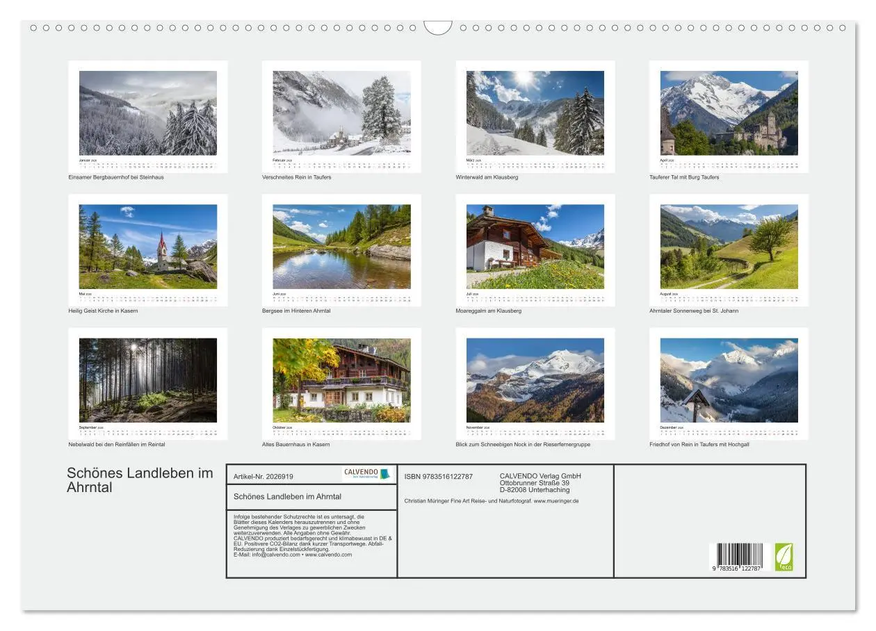 Bild: 9783516122787 | Schönes Landleben im Ahrntal (Wandkalender 2026 DIN A2 quer),...