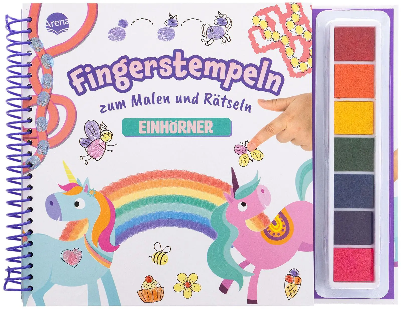 Cover: 9783401722887 | Fingerstempeln zum Malen und Rätseln. Einhörner | Hanna Schmitz | Buch