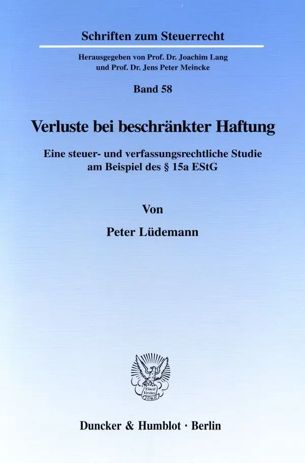Cover: 9783428092987 | Verluste bei beschränkter Haftung. | Peter Lüdemann | Taschenbuch