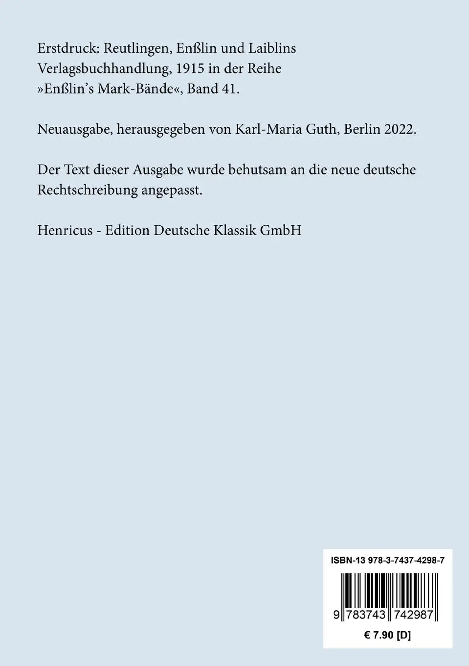Rückseite: 9783743742987 | Die Testamentsklausel | Ungekürzte Originalfassung von 1915 | Buch