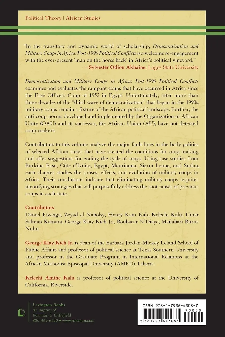 Rückseite: 9781793643087 | Democratization and Military Coups in Africa | Jr. (u. a.) | Buch