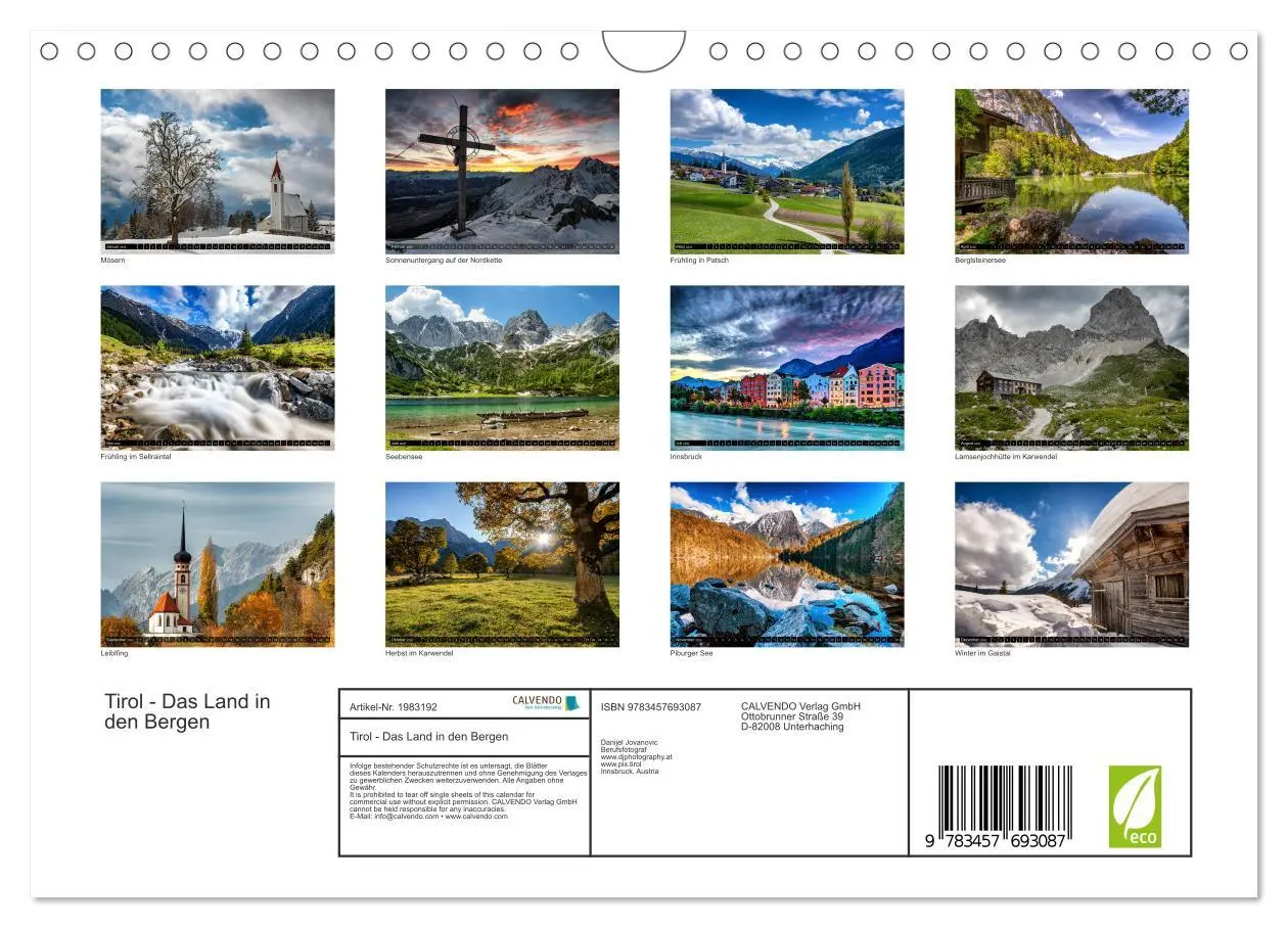 Bild: 9783457693087 | Tirol - Das Land in den Bergen (Wandkalender 2026 DIN A4 quer),...