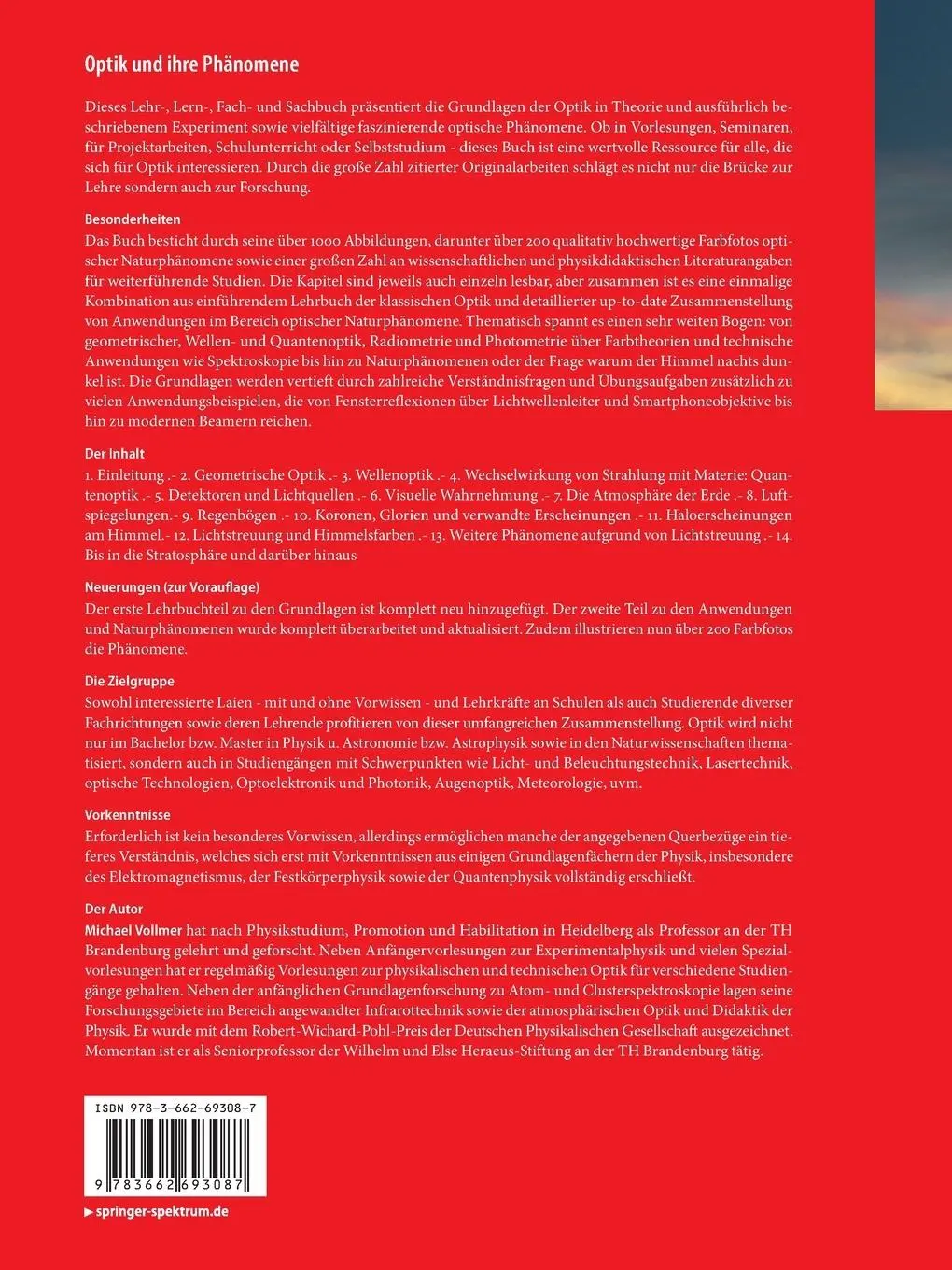 Rückseite: 9783662693087 | Optik und ihre Phänomene | Michael Vollmer | Taschenbuch | xxiii