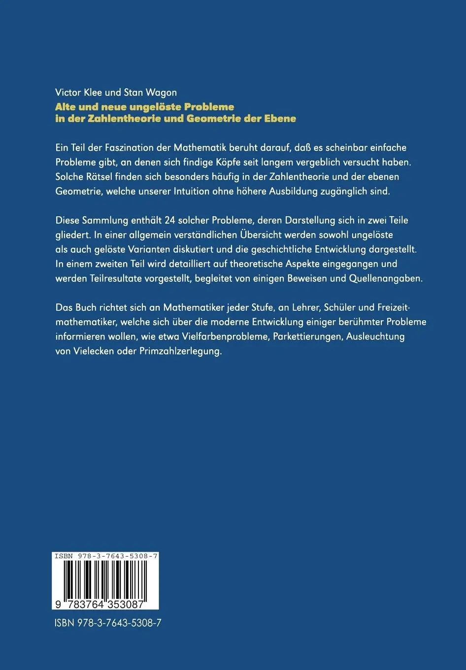 Rückseite: 9783764353087 | Alte und neue ungelöste Probleme in der Zahlentheorie und Geometrie...