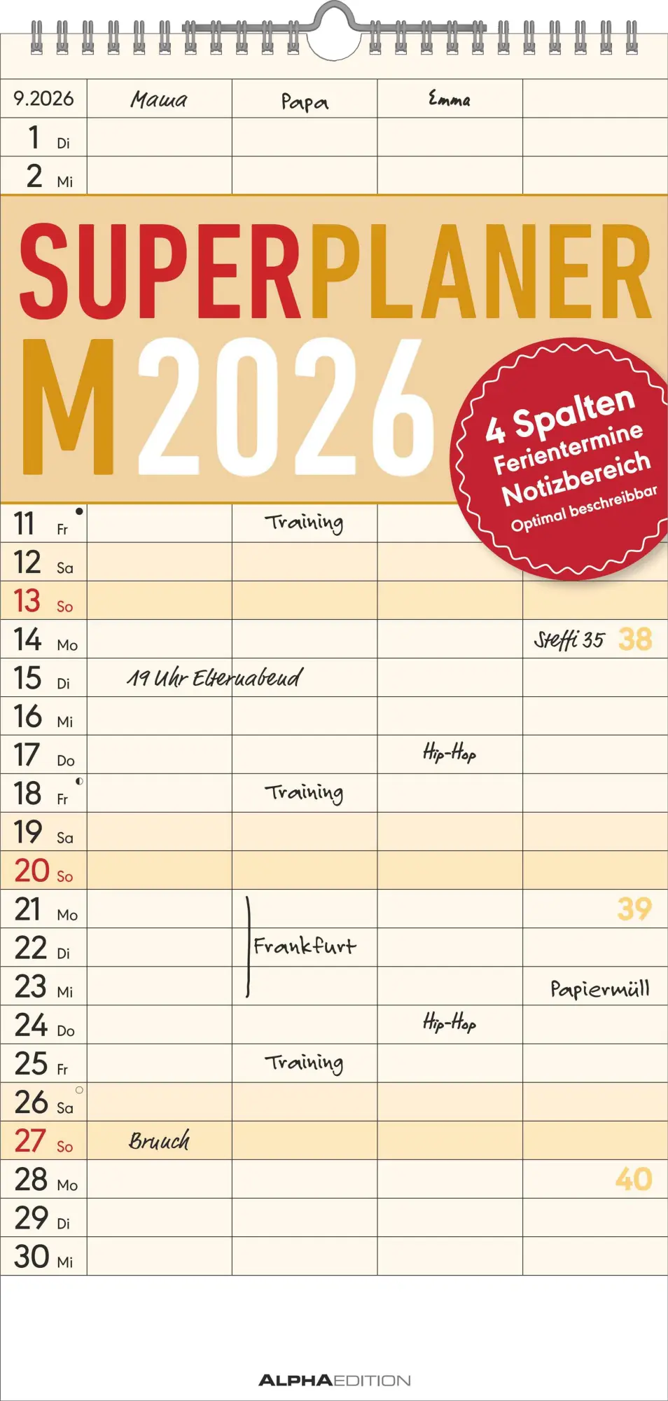 Cover: 4069095003187 | Superplaner M 2026 4 Spalten - Familien-Timer 22x45 cm -...