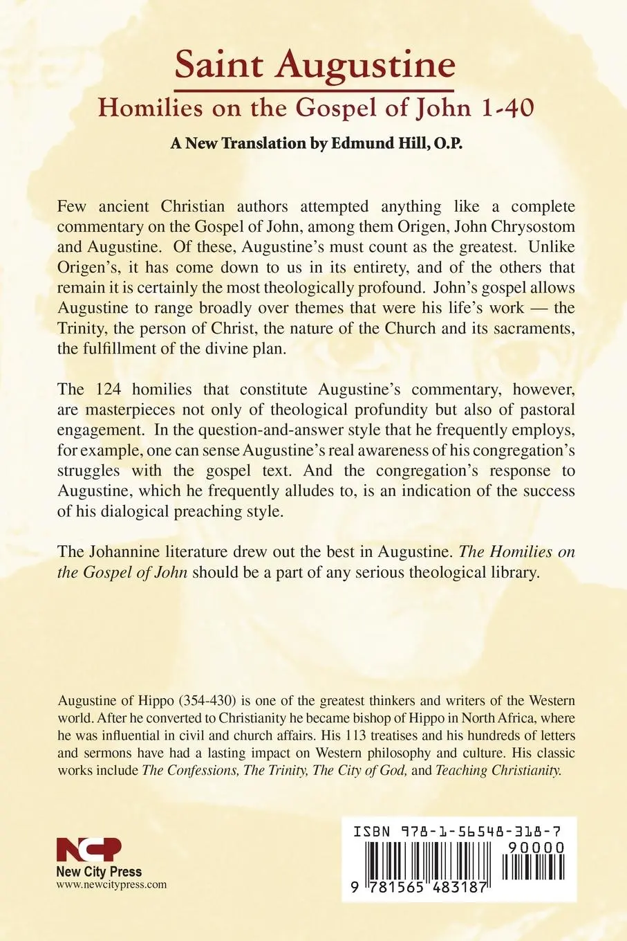 Rückseite: 9781565483187 | Homilies on the Gospel of John (1-40) | Study Edition | Hippo | Buch