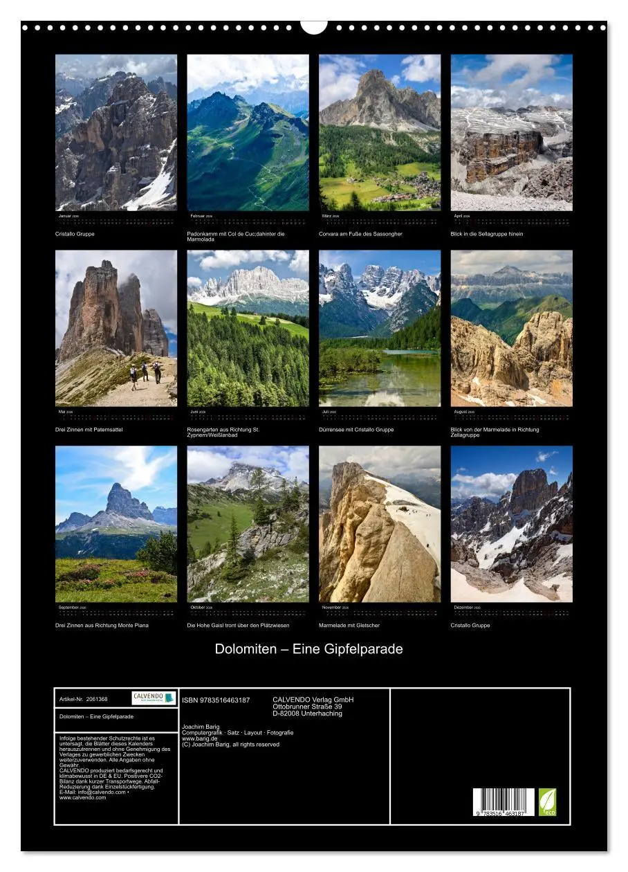 Bild: 9783516463187 | Dolomiten - Eine Gipfelparade (Wandkalender 2026 DIN A2 hoch),...