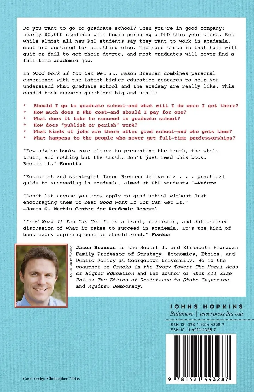 Rückseite: 9781421443287 | Good Work If You Can Get It | How to Succeed in Academia | Brennan