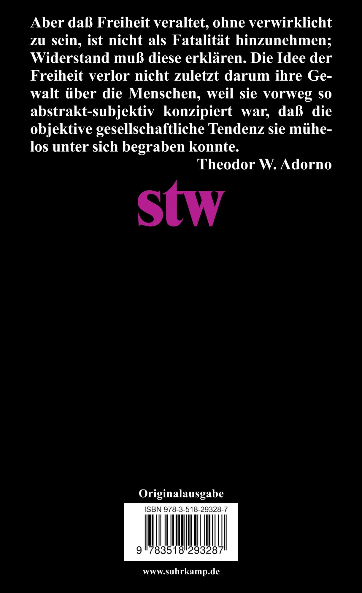 Rückseite: 9783518293287 | Dialektik der Freiheit | Frankfurter Adorno-Konferenz 2003 | Honneth