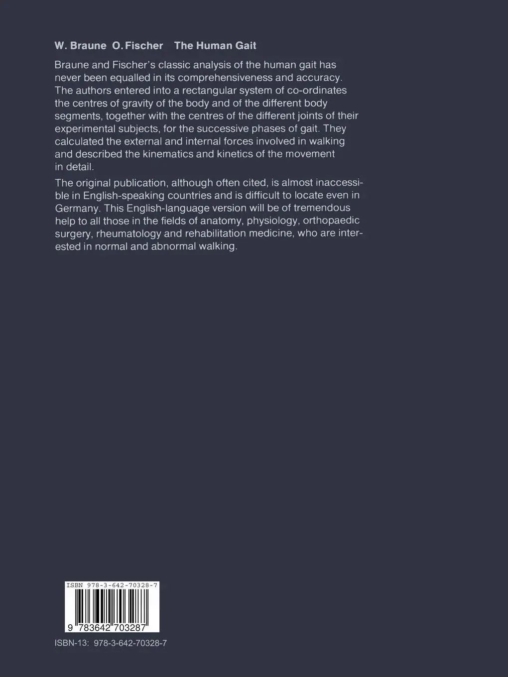 Rückseite: 9783642703287 | The Human Gait | Wilhelm Braune (u. a.) | Taschenbuch | x | Englisch