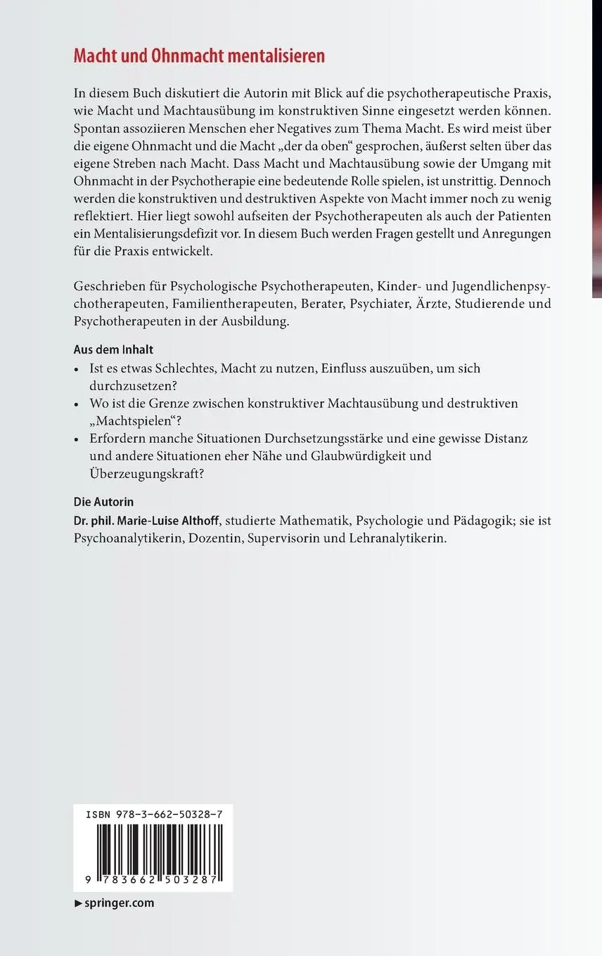Rückseite: 9783662503287 | Macht und Ohnmacht mentalisieren | Marie-Luise Althoff | Buch | xv