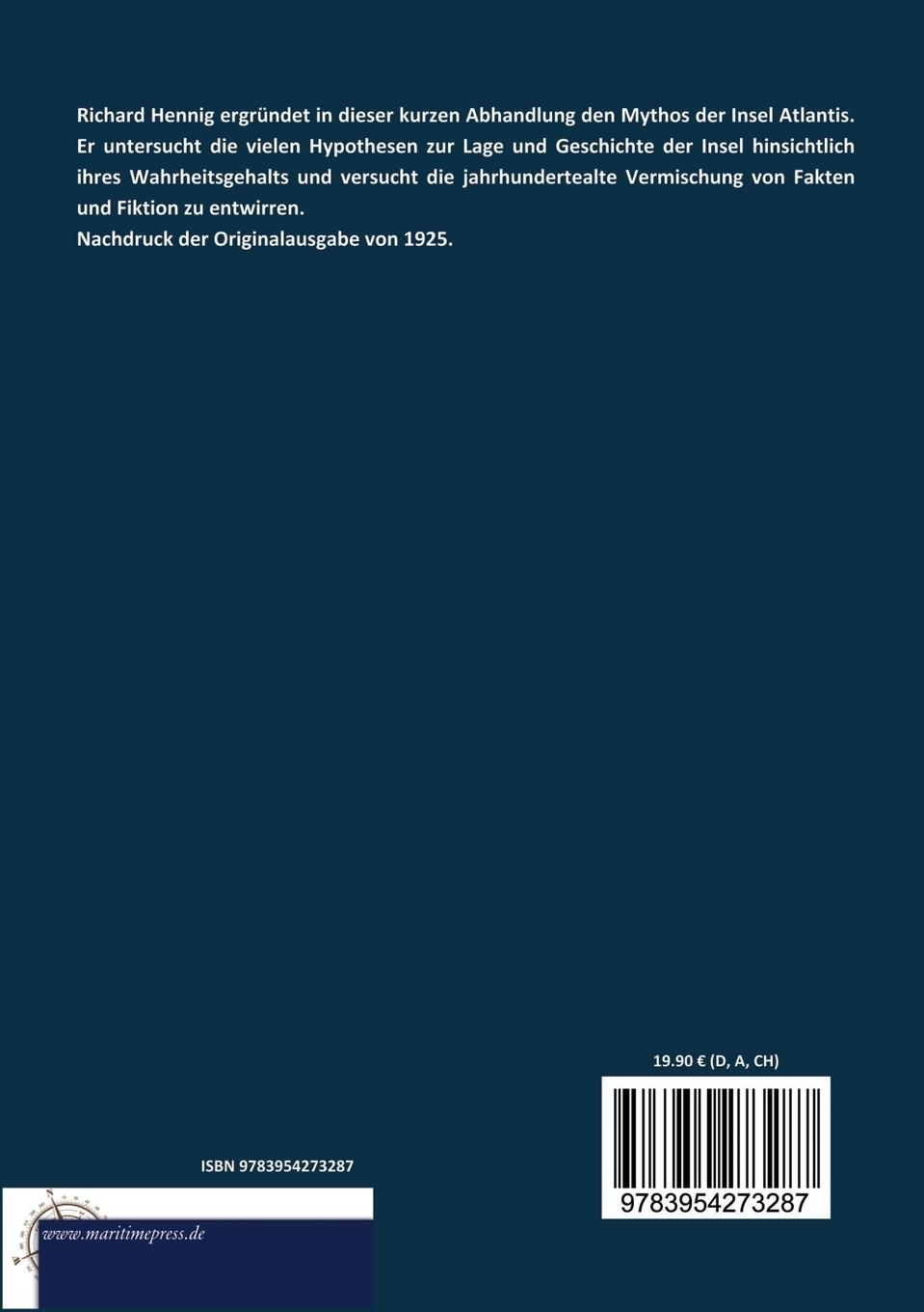 Rückseite: 9783954273287 | Das Rätsel der Atlantis | Richard Hennig | Taschenbuch | Paperback