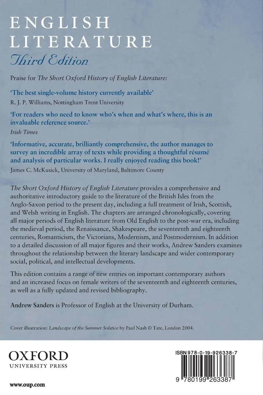 Rückseite: 9780199263387 | The Short Oxford History of English Literature | Andrew Sanders | Buch