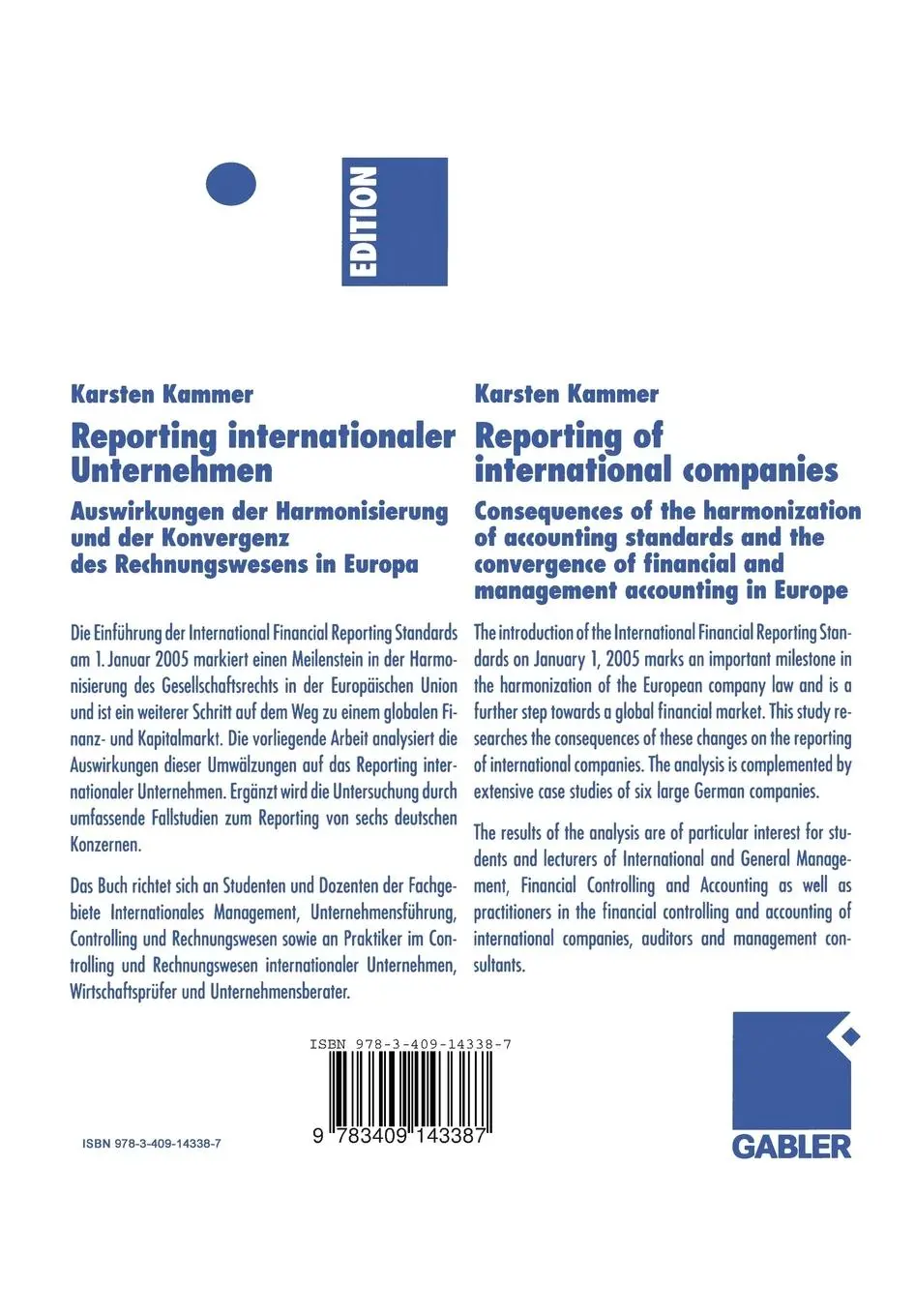 Rückseite: 9783409143387 | Reporting internationaler Unternehmen | Karsten Kammer | Taschenbuch