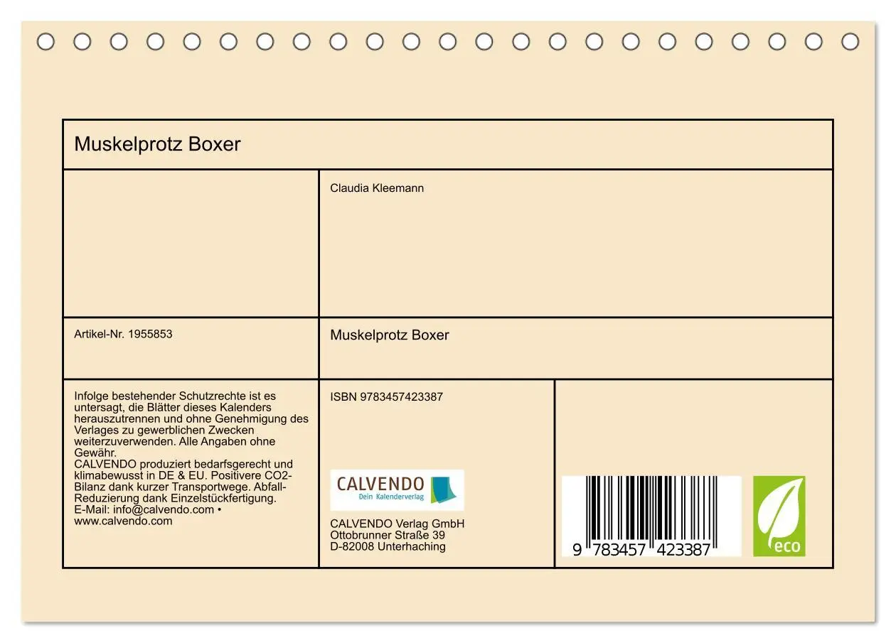 Bild: 9783457423387 | Muskelprotz Boxer (Tischkalender 2026 DIN A5 quer), CALVENDO...