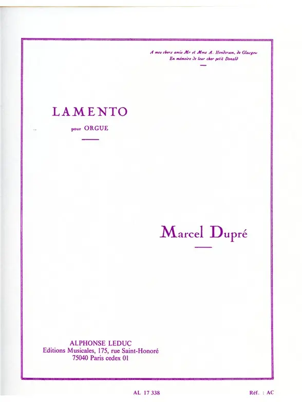 Cover: 9790046173387 | Lamento | Dupre | Buch | Alphonse Leduc | EAN 9790046173387