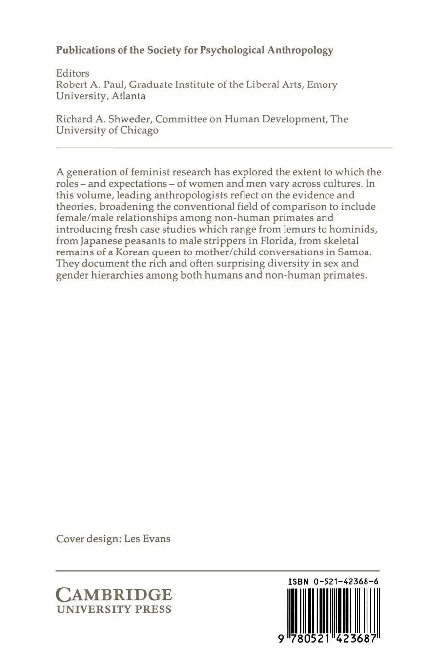 Rückseite: 9780521423687 | Sex and Gender Hierarchies | Barbara D. Miller (u. a.) | Taschenbuch