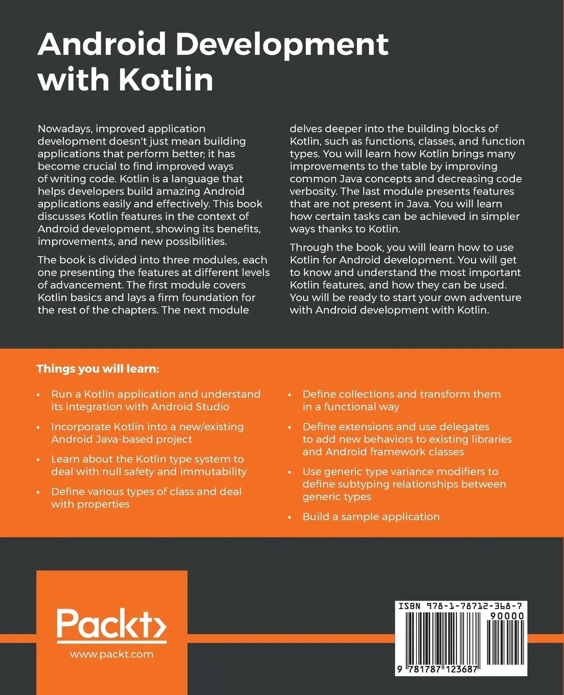 Rückseite: 9781787123687 | Android Development with Kotlin | Marcin Moskala (u. a.) | Taschenbuch