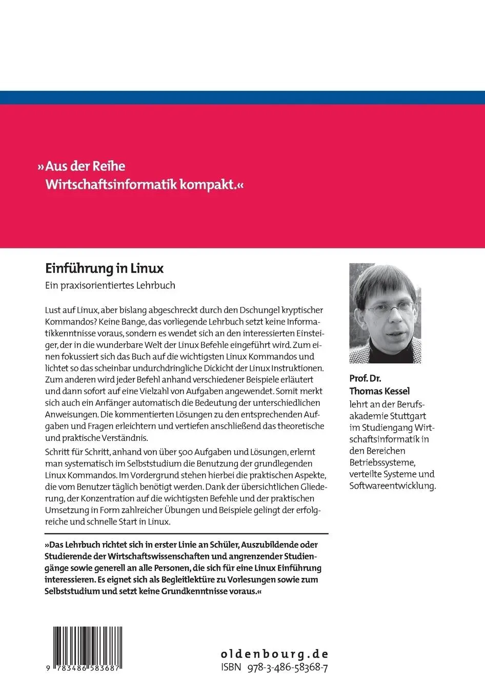 Rückseite: 9783486583687 | Einführung in Linux | Thomas Kessel | Taschenbuch | IX | Deutsch