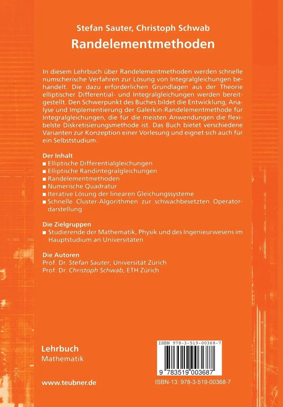 Rückseite: 9783519003687 | Randelementmethoden | Christoph Schwab (u. a.) | Taschenbuch | xvi