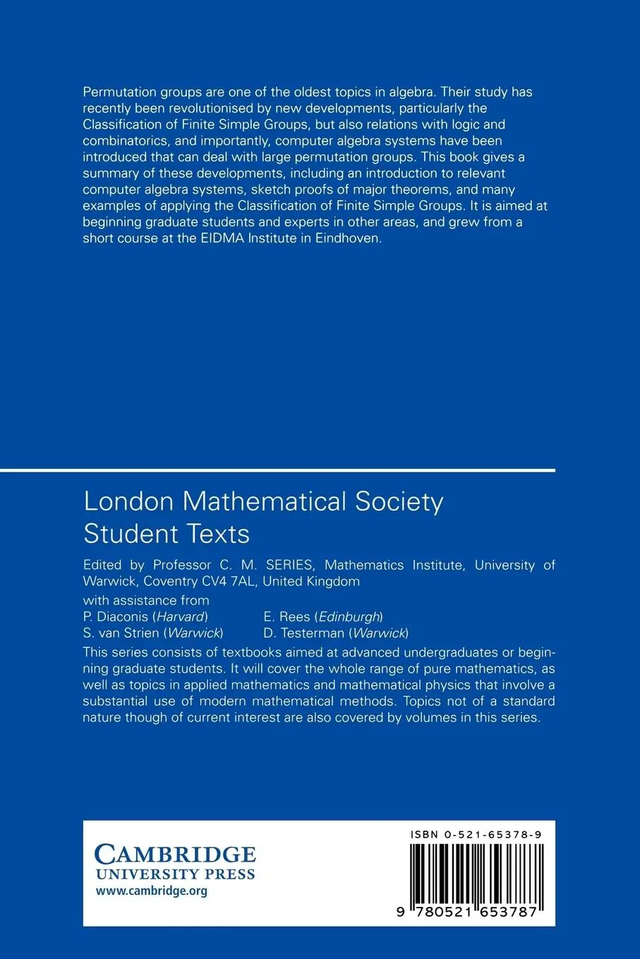 Rückseite: 9780521653787 | Permutation Groups | Peter J. Cameron | Taschenbuch | Englisch | 2005