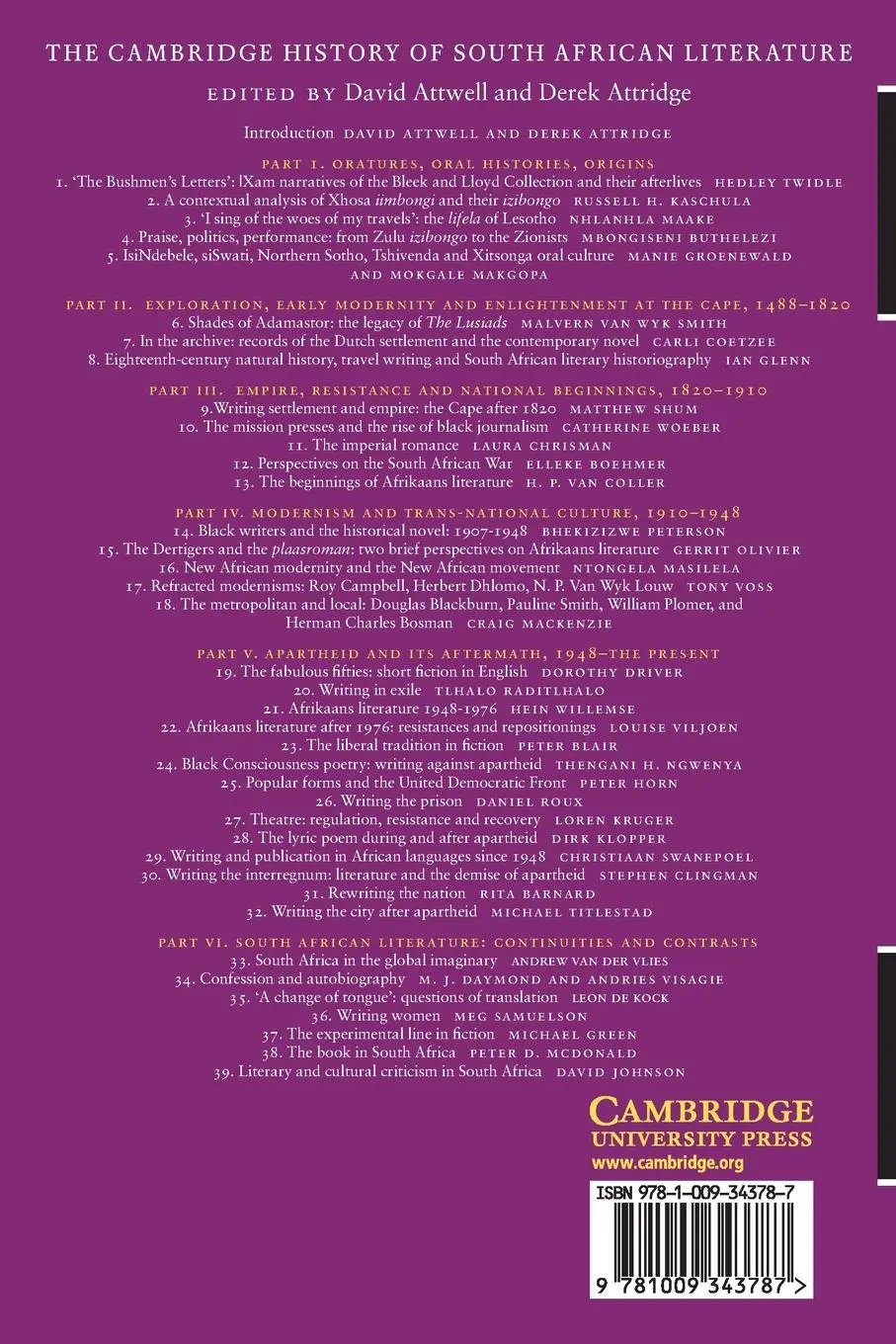 Rückseite: 9781009343787 | The Cambridge History of South African Literature | Attwell (u. a.)