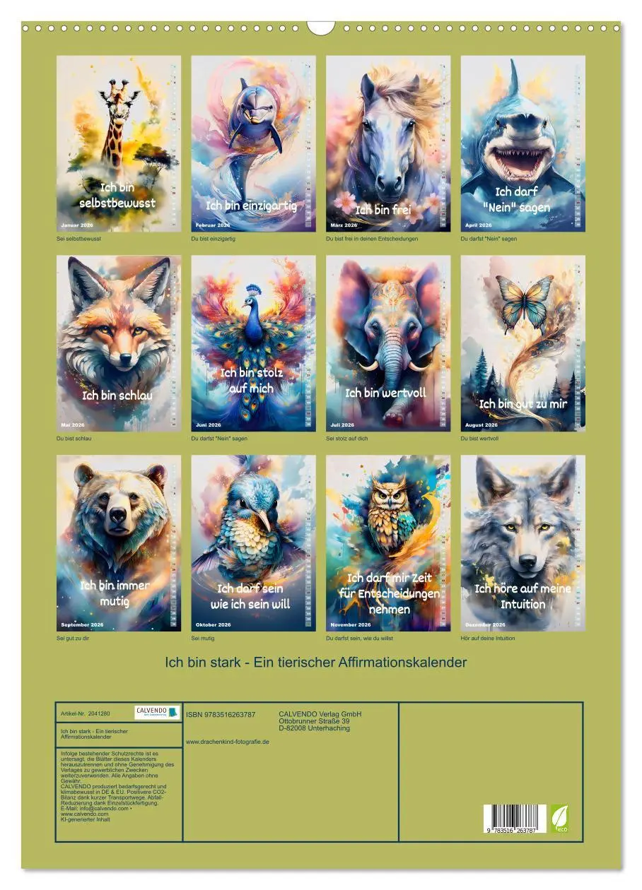 Bild: 9783516263787 | Ich bin stark - Ein tierischer Affirmationskalender (Wandkalender...