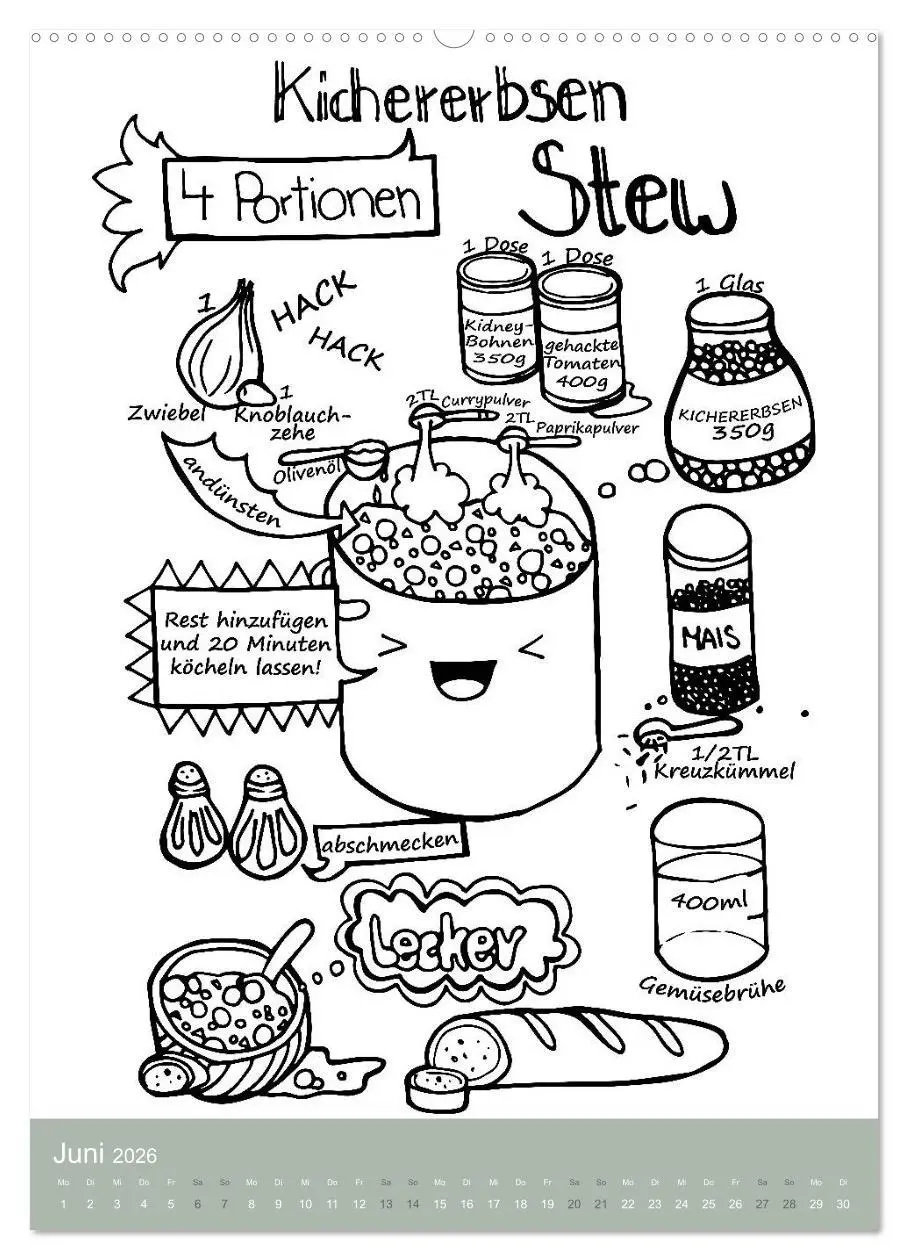 Bild: 9783516403787 | KOCH MAL KALENDER - Lustige Rezepte zum Ausmalen (Wandkalender 2026...