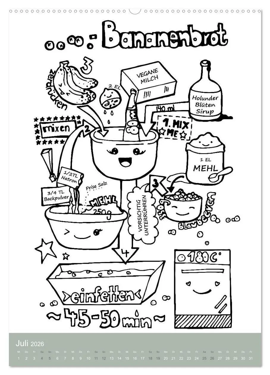 Bild: 9783516403787 | KOCH MAL KALENDER - Lustige Rezepte zum Ausmalen (Wandkalender 2026...