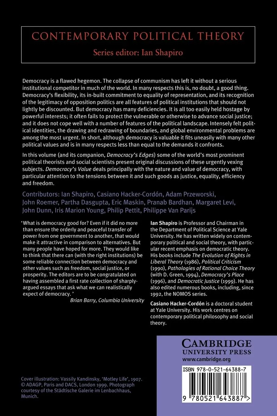 Rückseite: 9780521643887 | Democracy's Values | Ian Shapiro (u. a.) | Taschenbuch | Englisch