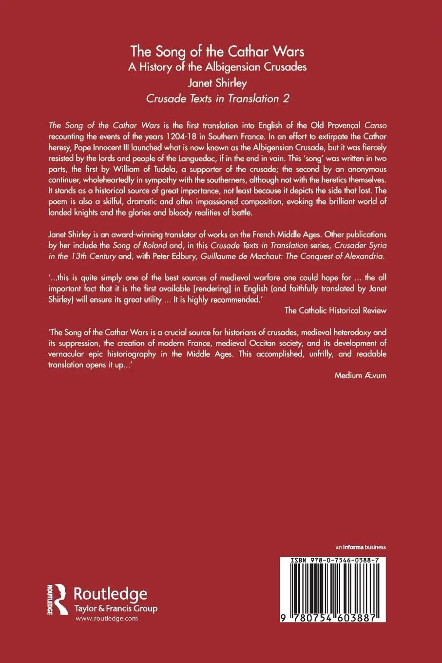Rückseite: 9780754603887 | The Song of the Cathar Wars | A History of the Albigensian Crusade