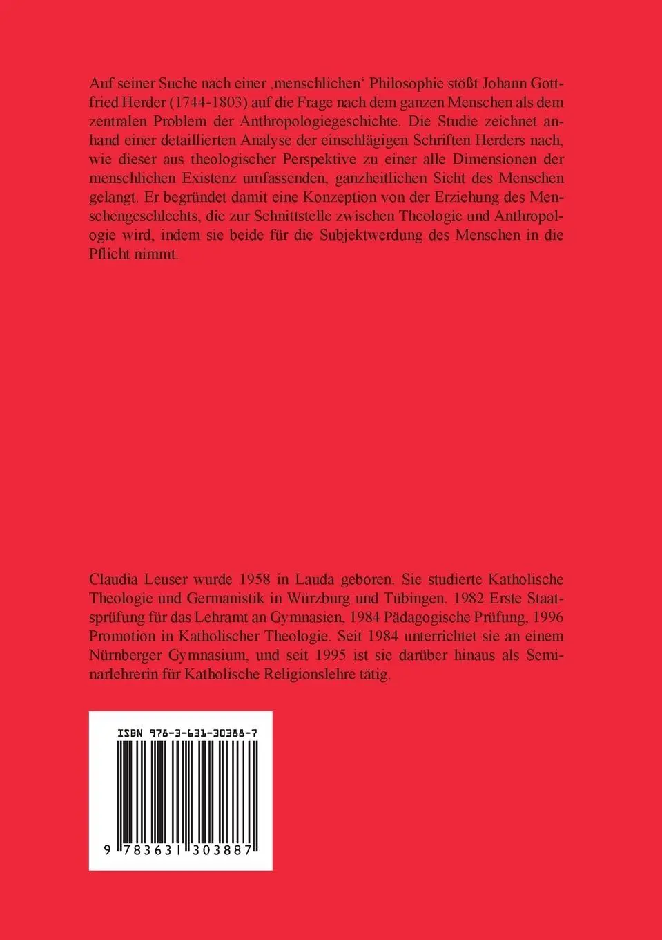 Rückseite: 9783631303887 | Theologie und Anthropologie | Claudia Leuser | Taschenbuch | Deutsch