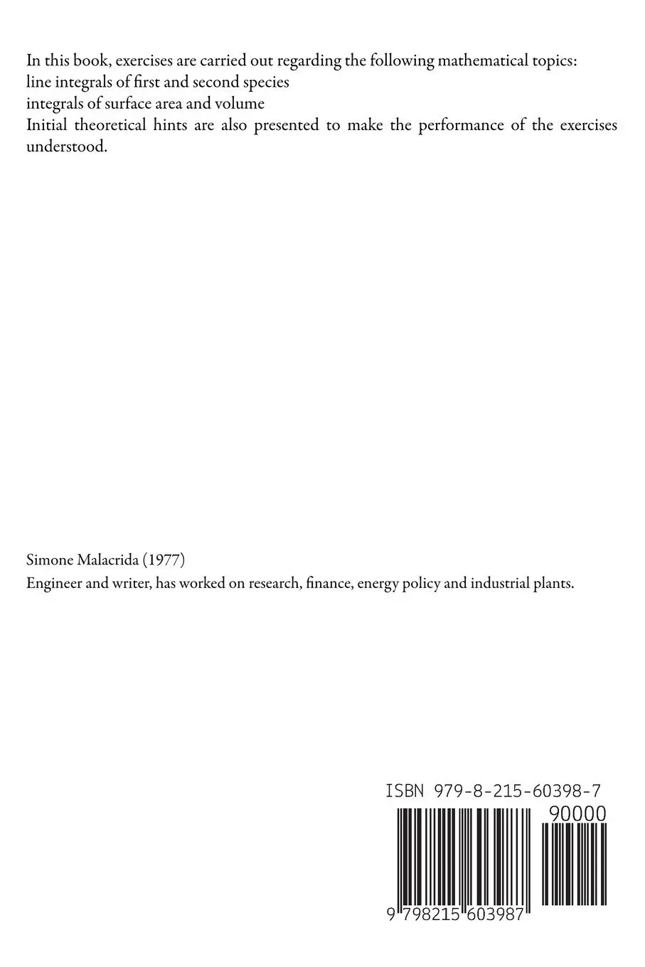 Rückseite: 9798215603987 | Exercises of Line, Surface and Volume Integrals | Simone Malacrida
