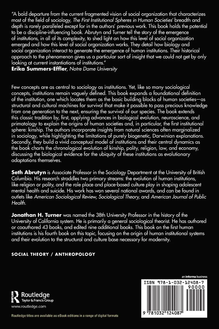 Rückseite: 9781032124087 | The First Institutional Spheres in Human Societies | Abrutyn (u. a.)