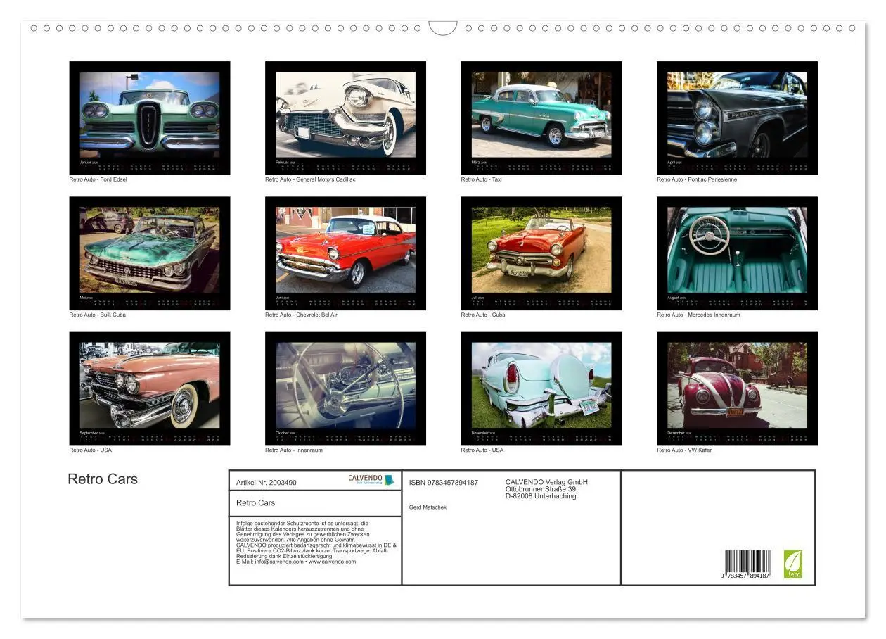 Bild: 9783457894187 | Retro Cars (Wandkalender 2026 DIN A2 quer), CALVENDO Monatskalender