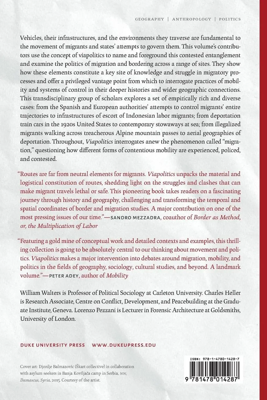 Rückseite: 9781478014287 | Viapolitics | Borders, Migration, and the Power of Locomotion | Buch