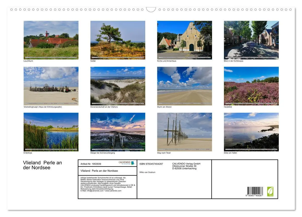 Bild: 9783457404287 | Vlieland Perle an der Nordsee (Wandkalender 2026 DIN A2 quer),...