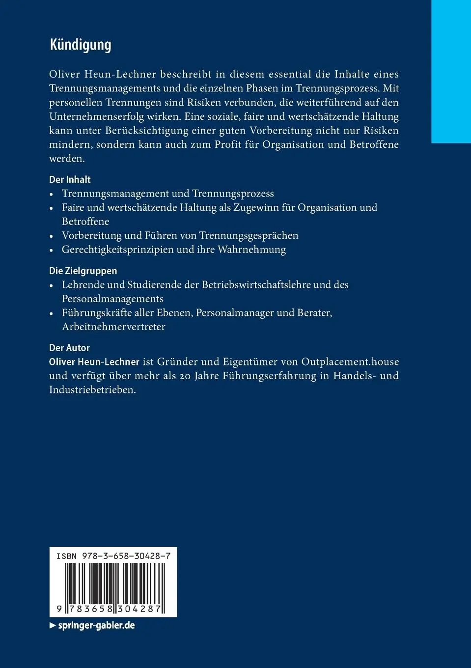 Rückseite: 9783658304287 | Kündigung | Faires und wertschätzendes Trennen | Oliver Heun-Lechner