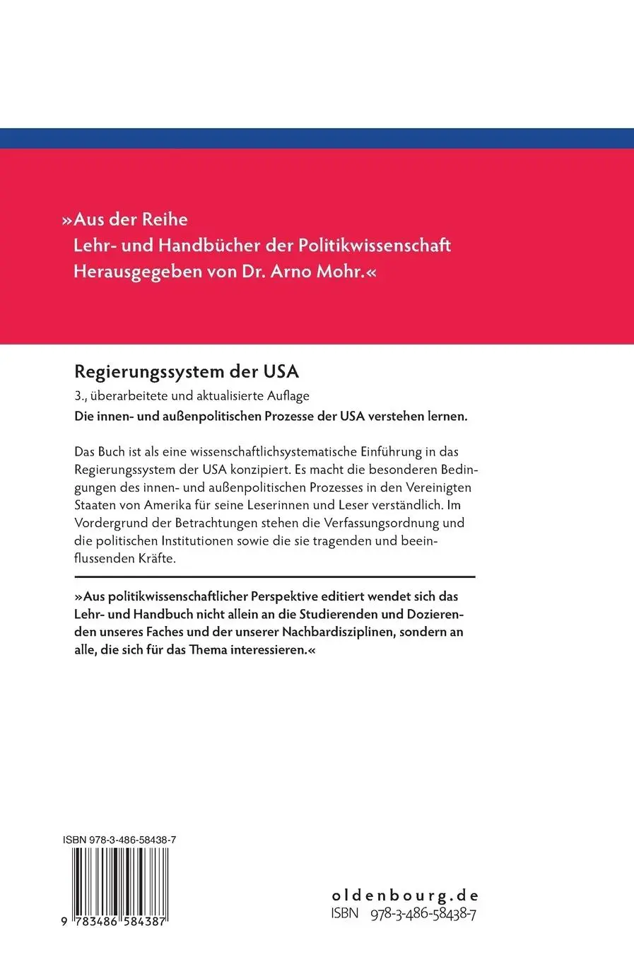 Rückseite: 9783486584387 | Regierungssystem der USA | Lehr- und Handbuch | Wolfgang Jäger (u. a.)