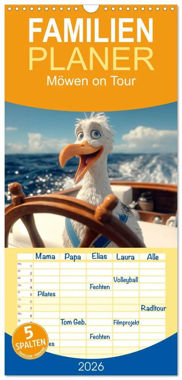 Cover: 9783516724387 | Familienplaner 2026 - Möwen on Tour mit 5 Spalten (Wandkalender, 21...