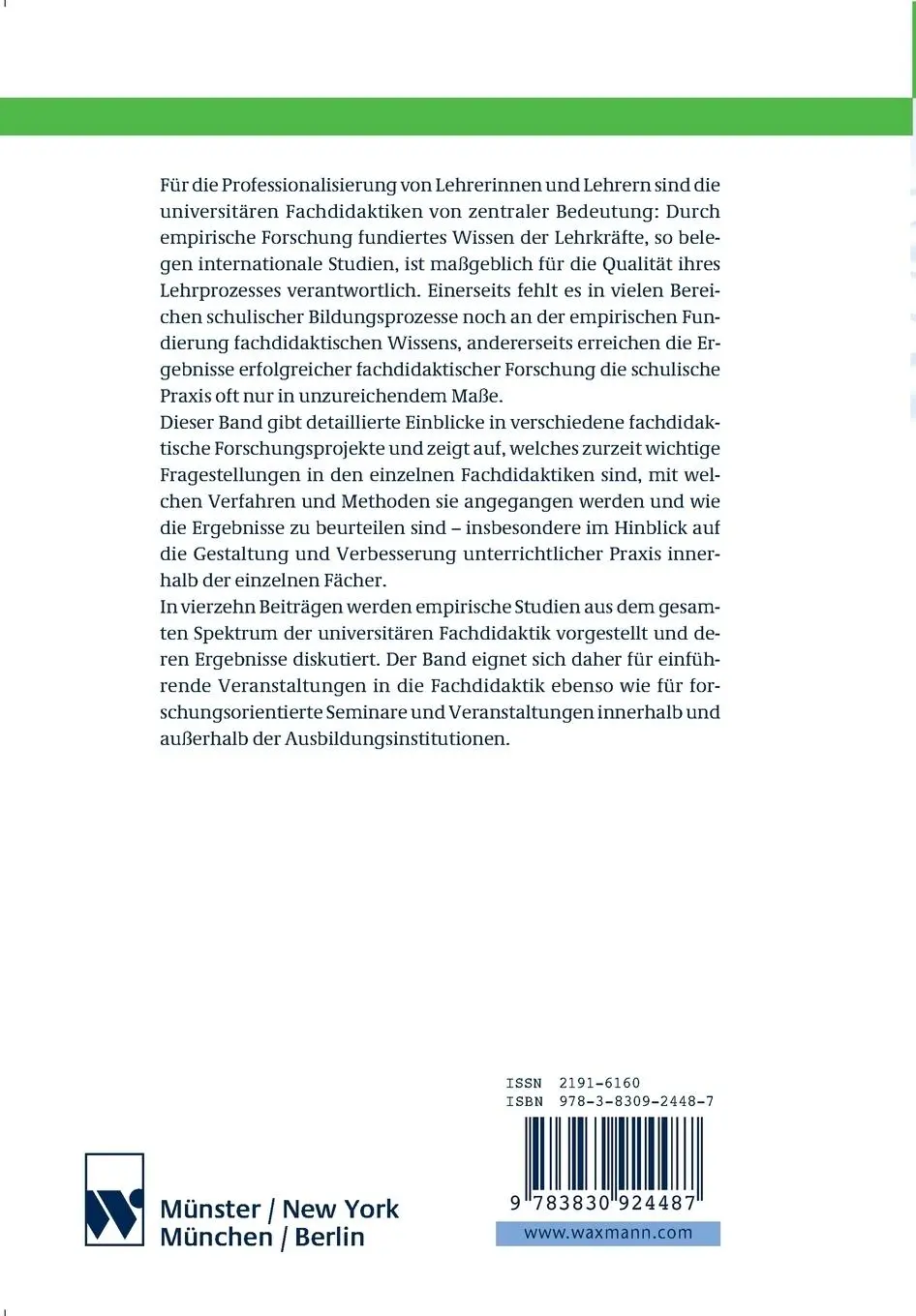 Rückseite: 9783830924487 | Empirische Fundierung in den Fachdidaktiken | Horst Bayrhuber (u. a.)