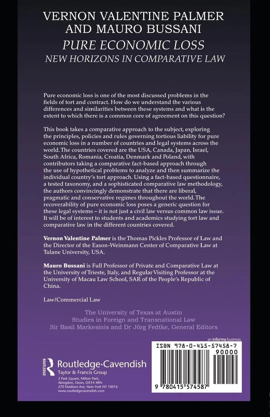 Rückseite: 9780415574587 | Pure Economic Loss | New Horizons in Comparative Law | Palmer (u. a.)