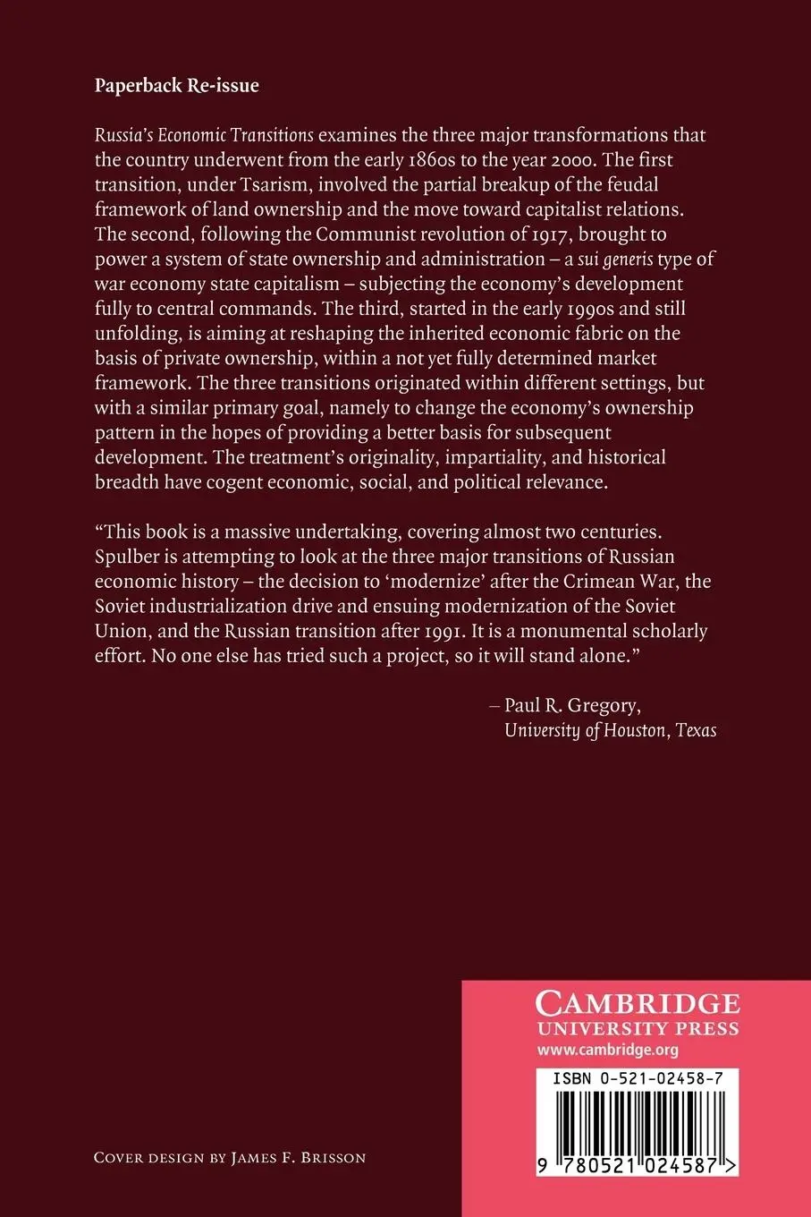 Rückseite: 9780521024587 | Russia's Economic Transitions | Nicolas Spulber (u. a.) | Taschenbuch