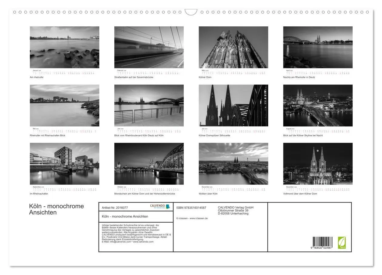 Bild: 9783516014587 | Köln - monochrome Ansichten (Wandkalender 2026 DIN A2 quer),...