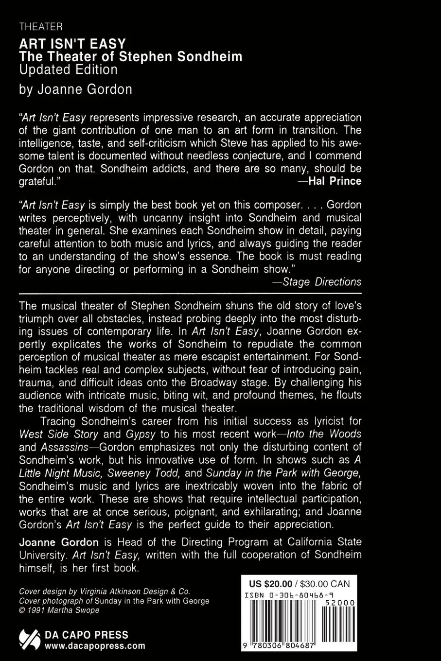 Rückseite: 9780306804687 | Art Isn't Easy | The Theater of Stephen Sondheim | Joanne Gordon