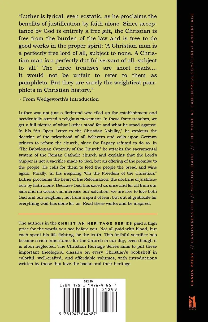 Rückseite: 9781947644687 | Three Treatises by Luther | Martin Luther | Taschenbuch | Englisch